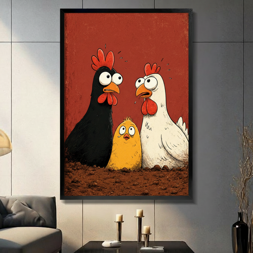 Funny Chicken Family Canvas Wall Art