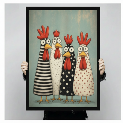 Funny Chicken Folk Art Canvas Wall Art