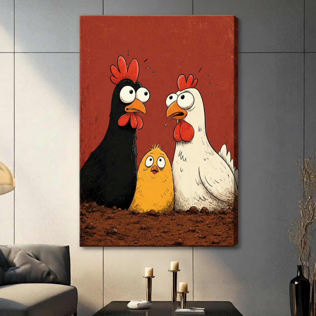 Funny Chicken Family Canvas Wall Art