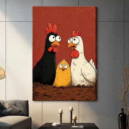 Funny Chicken Family Canvas Wall Art