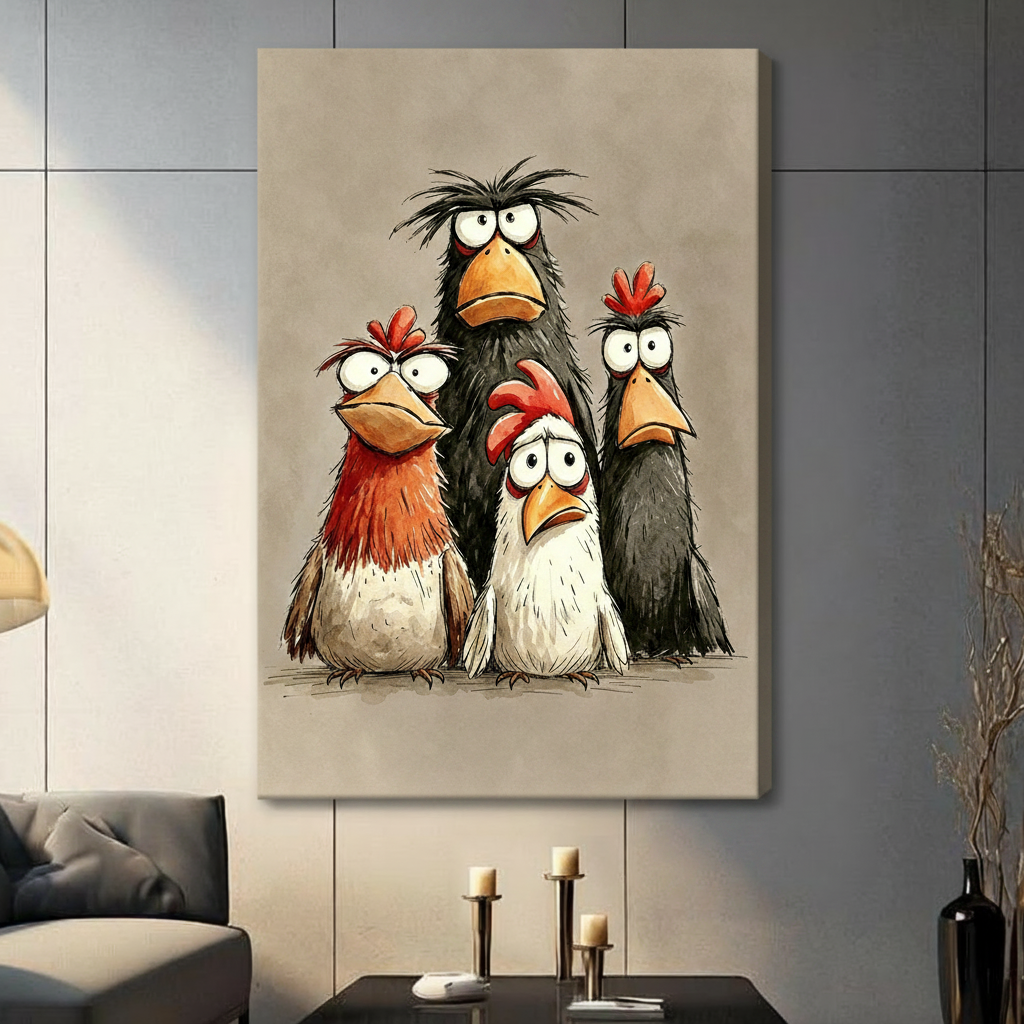 Funny Quirky Chickens Canvas Wall Art