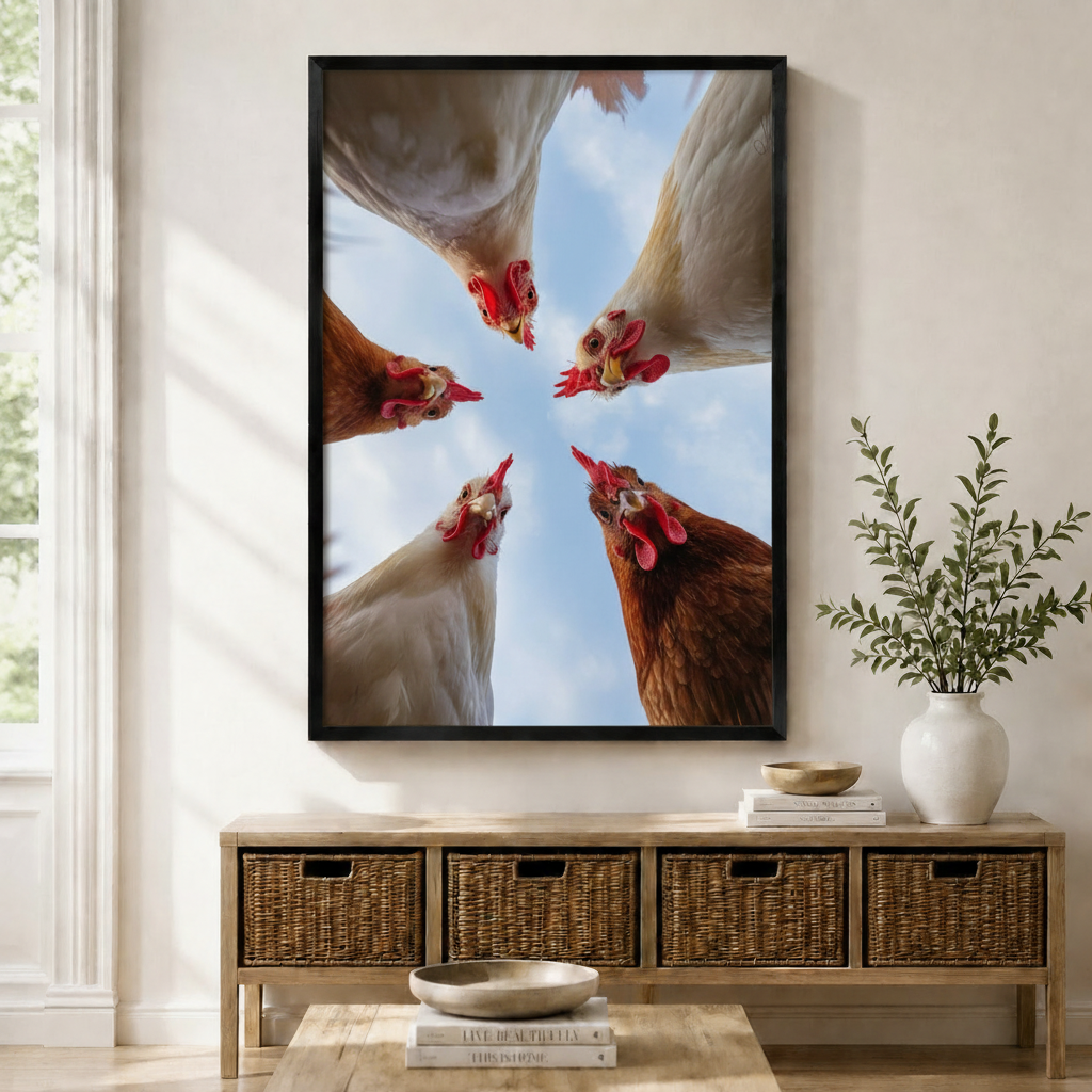 Funny Chickens Worm's Eye View Canvas Wall Art