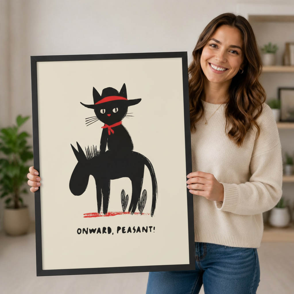 Onward Peasant Funny Cat Canvas Wall Art