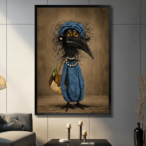Whimsical Crow Lady Portrait Canvas Wall Art