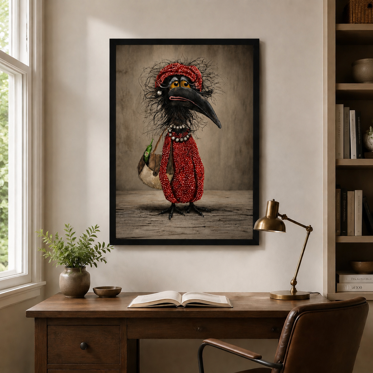 Quirky Crow Red Outfit Funny Canvas Art Wall Art