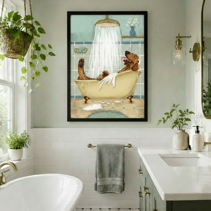 Dachshund Bath Time Funny Dog Canvas Wall Art