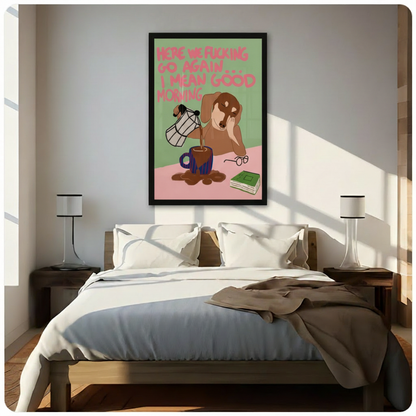 Good Morning Funny Dog Coffee Canvas Wall Art