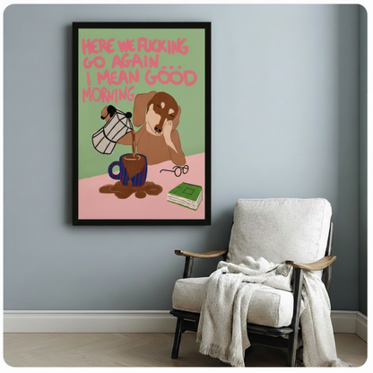 Good Morning Funny Dog Coffee Canvas Wall Art