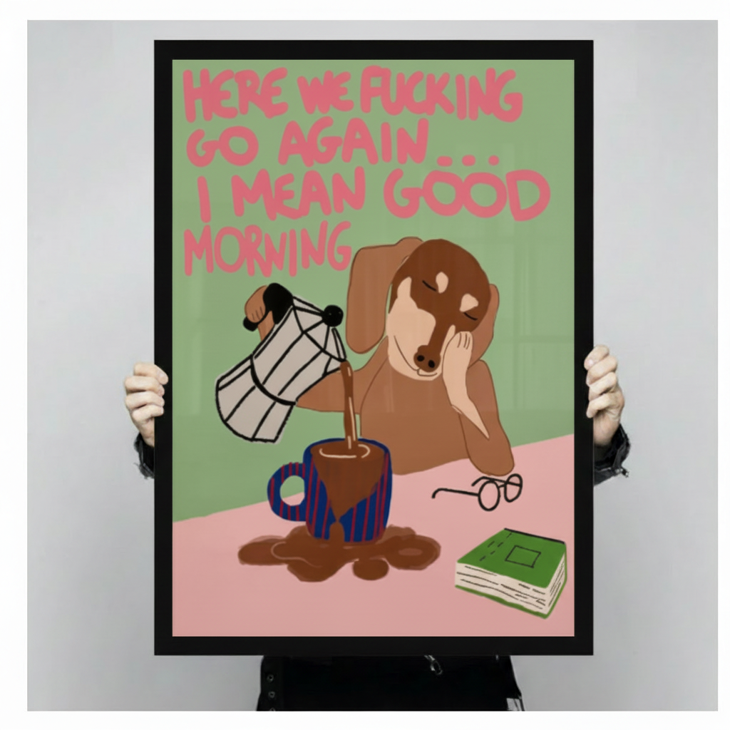 Good Morning Funny Dog Coffee Canvas Wall Art