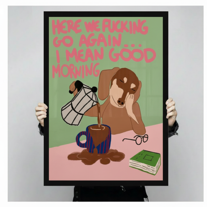 Good Morning Funny Dog Coffee Canvas Wall Art