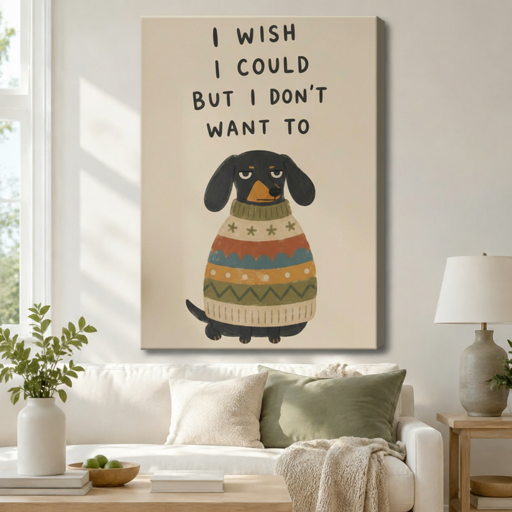 Funny Dachshund Quote Sweater Canvas Wall Art