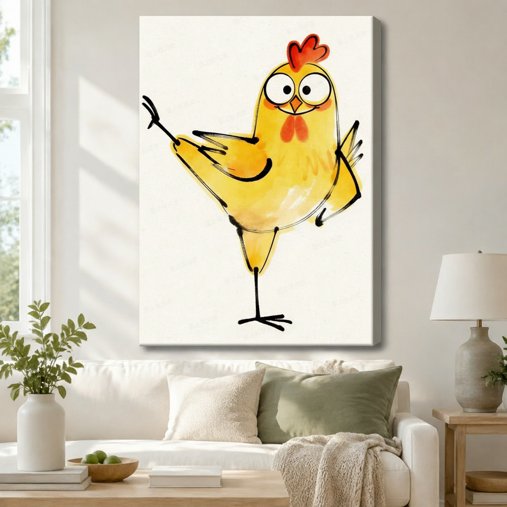 Funny Chicken Watercolor Farmhouse Canvas Wall Art