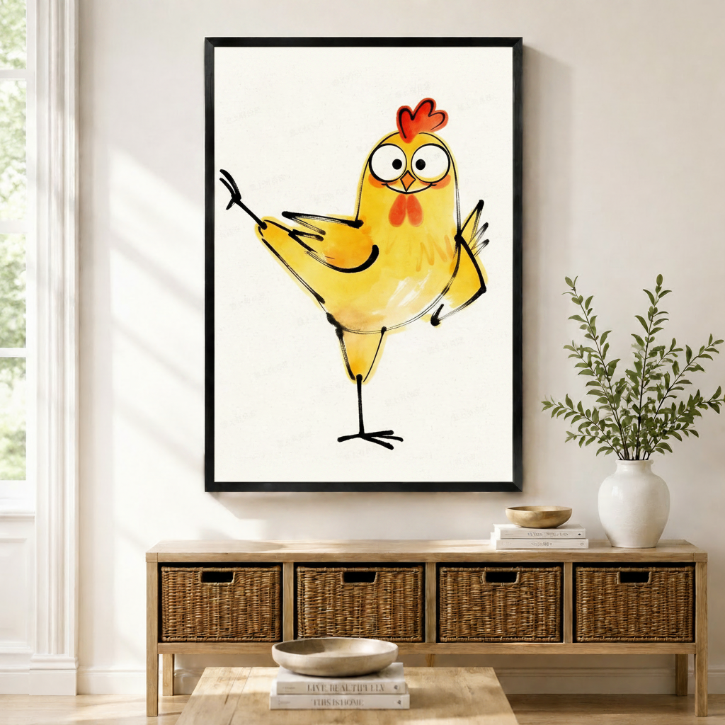 Funny Chicken Watercolor Farmhouse Canvas Wall Art