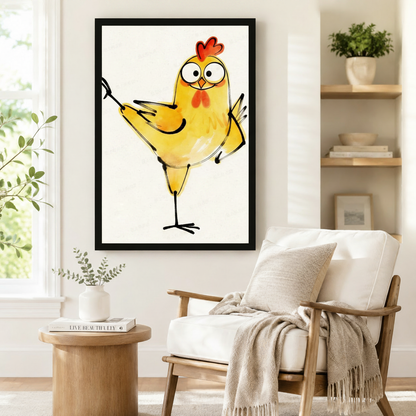 Funny Chicken Watercolor Farmhouse Canvas Wall Art