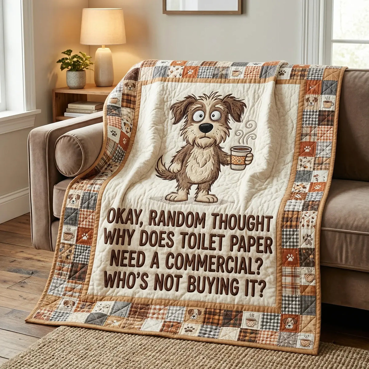 Funny Dog Coffee Thoughts Quilt Blanket