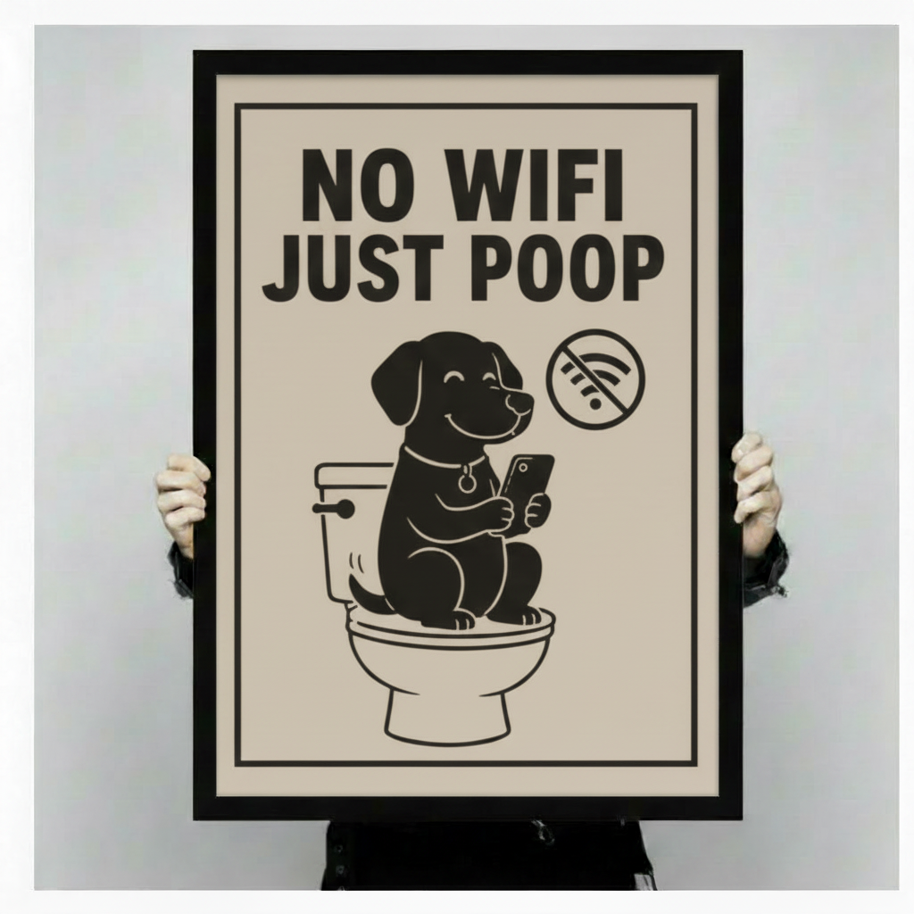 No Wifi Just Poop Funny Dog Bathroom Canvas Wall Art
