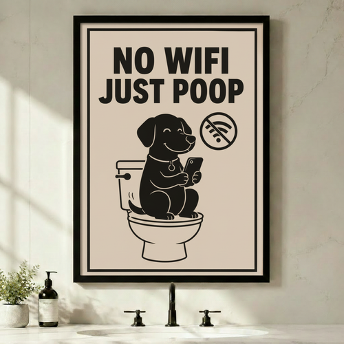 No Wifi Just Poop Funny Dog Bathroom Canvas Wall Art