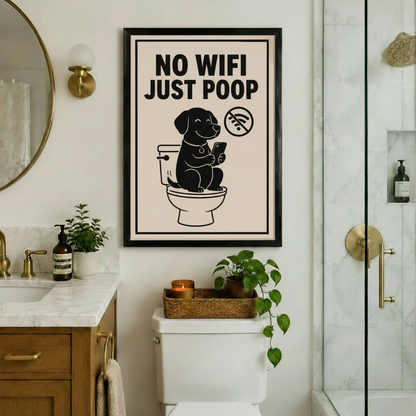 No Wifi Just Poop Funny Dog Bathroom Canvas Wall Art