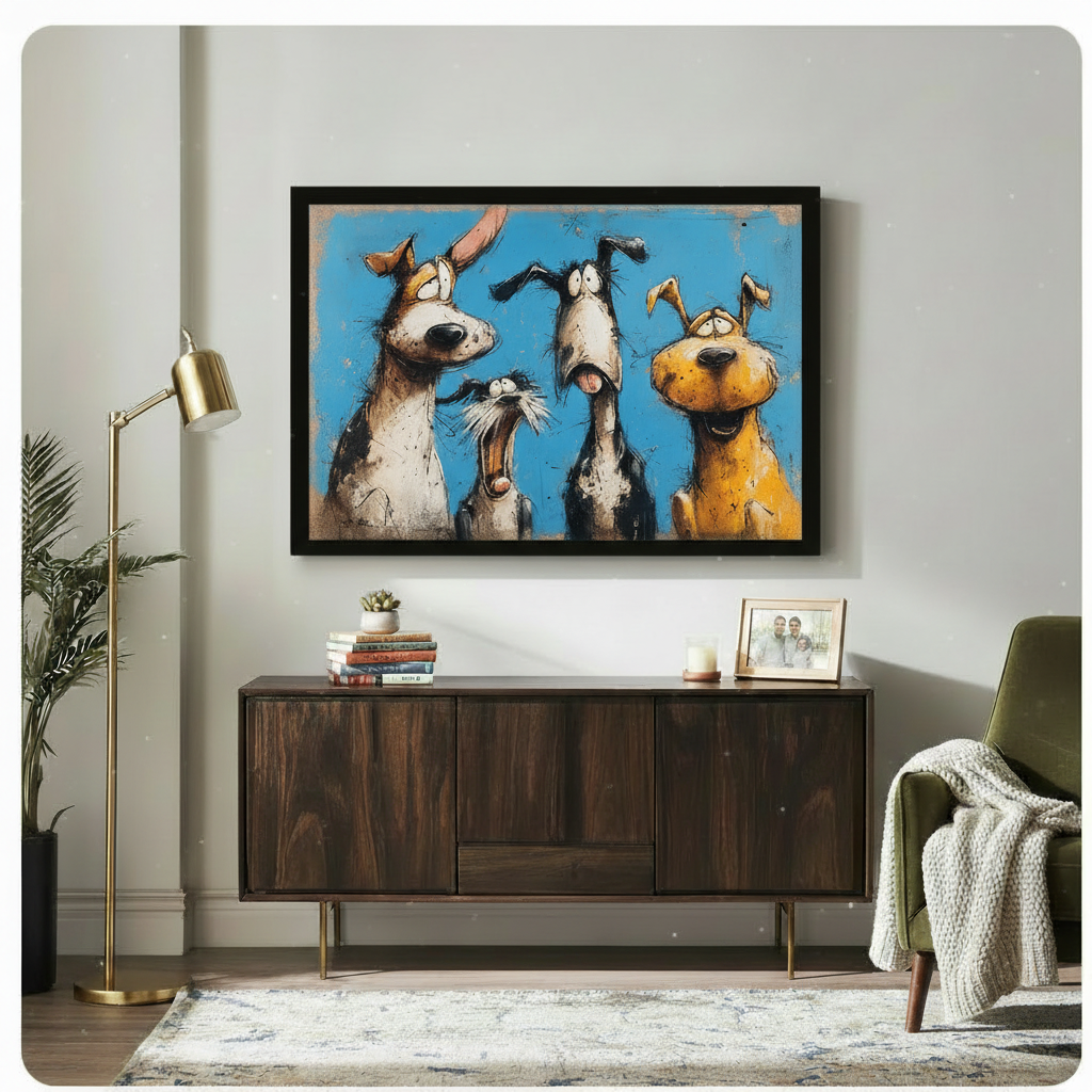 Funny Dogs Cartoon Canvas Wall Art