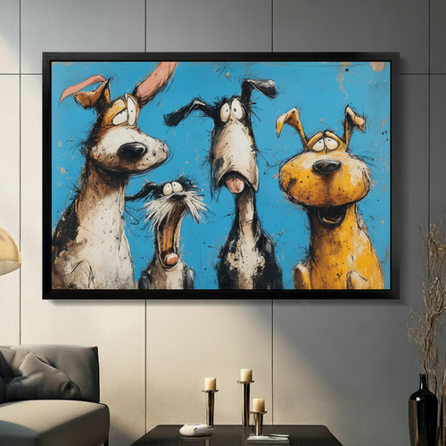 Funny Dogs Cartoon Canvas Wall Art