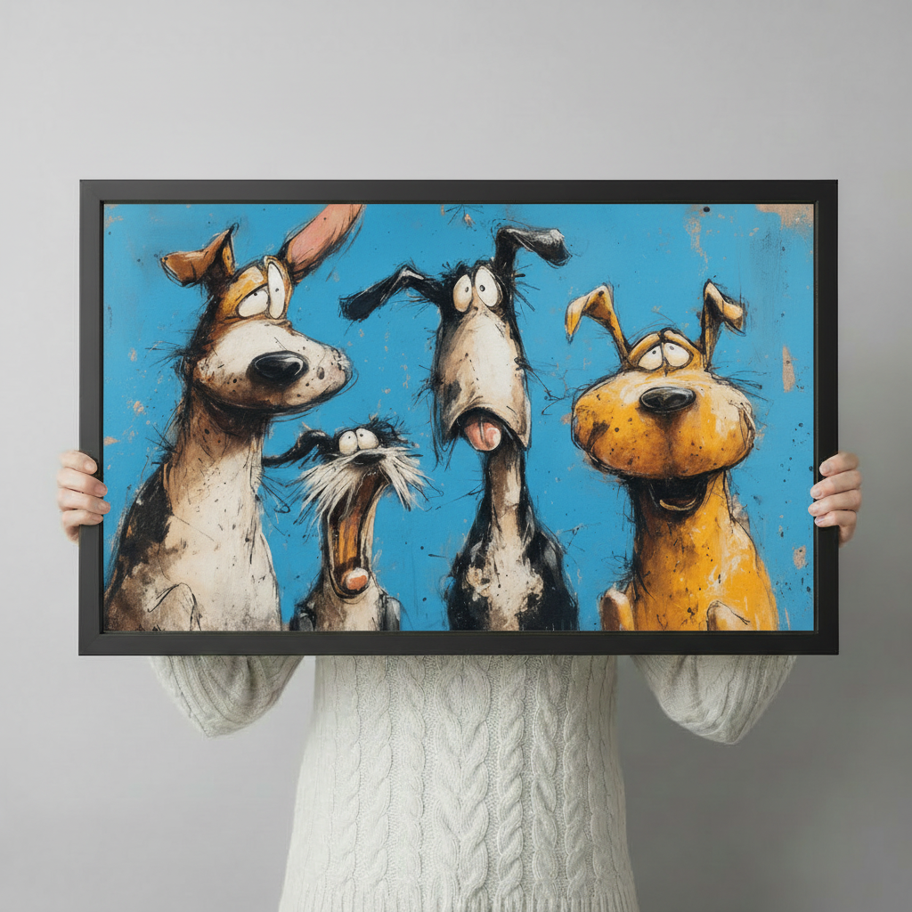 Funny Dogs Cartoon Canvas Wall Art