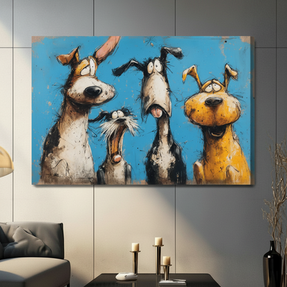 Funny Dogs Cartoon Canvas Wall Art