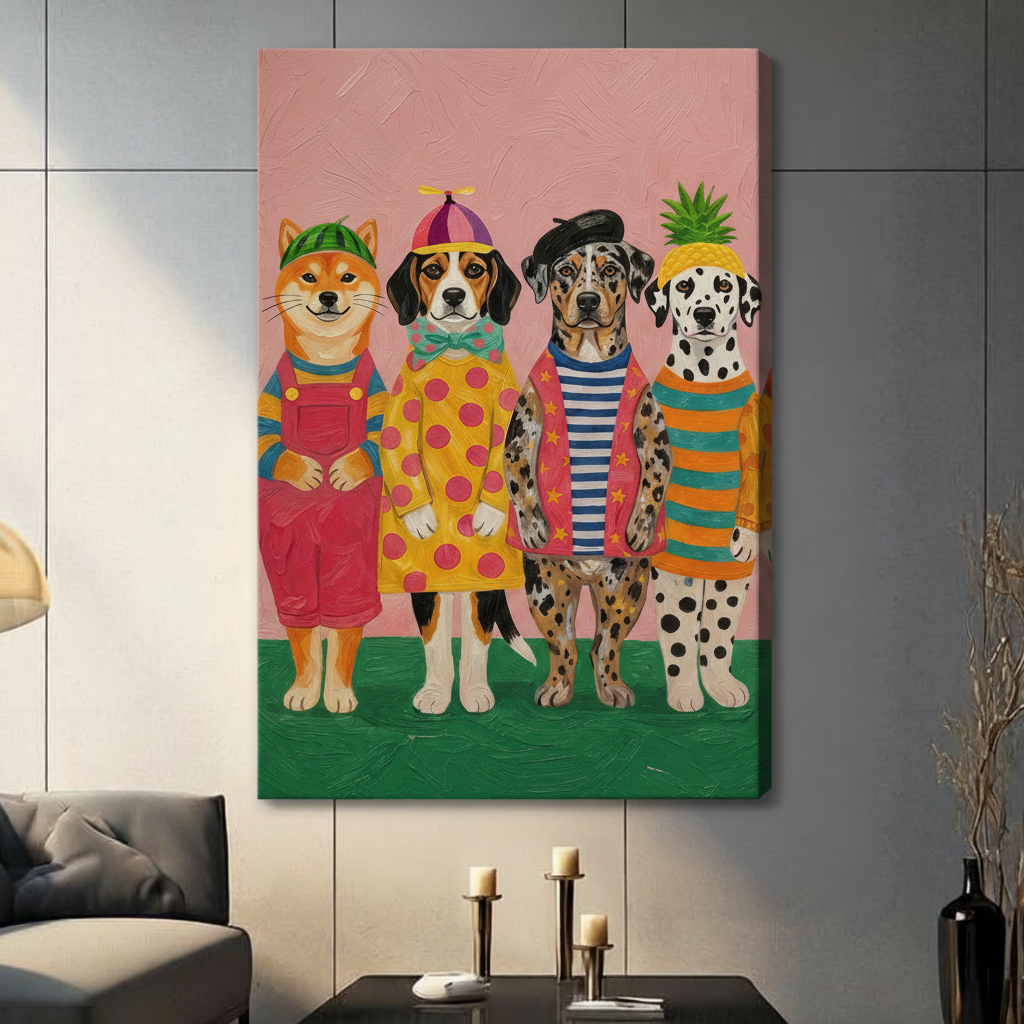 Dressed Up Dogs Funny Whimsical Folk Art Canvas Art