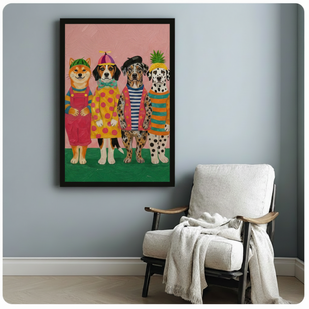 Dressed Up Dogs Funny Whimsical Folk Art Canvas Art
