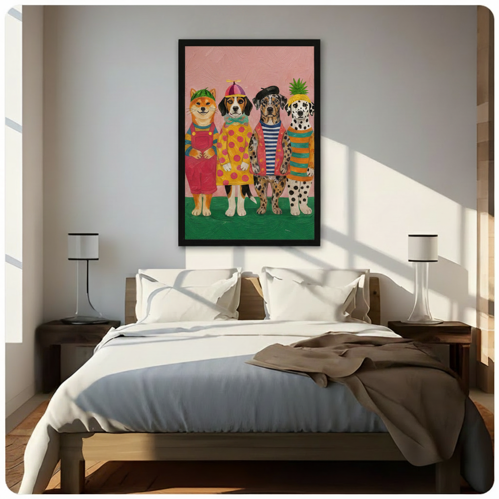 Dressed Up Dogs Funny Whimsical Folk Art Canvas Art