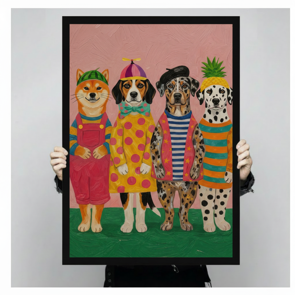 Dressed Up Dogs Funny Whimsical Folk Art Canvas Art