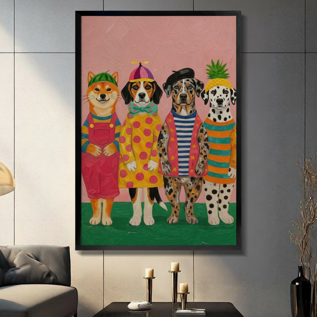 Dressed Up Dogs Funny Whimsical Folk Art Canvas Art