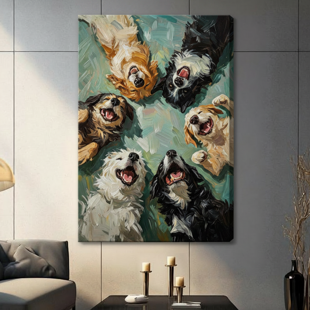 Happy Dogs Looking Up Oil Painting Canvas Art