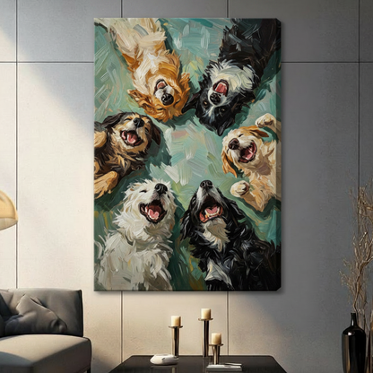 Happy Dogs Looking Up Oil Painting Canvas Art