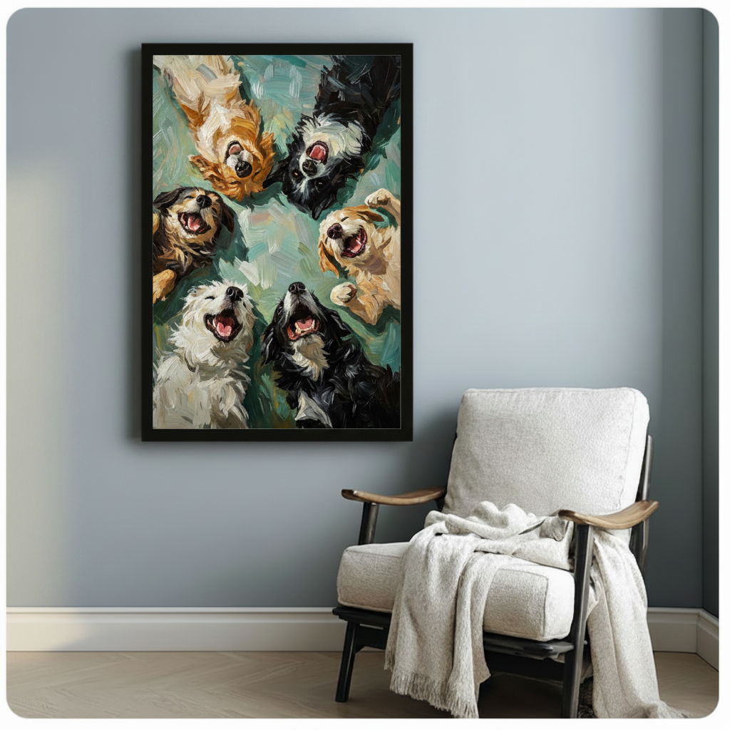 Happy Dogs Looking Up Oil Painting Canvas Art