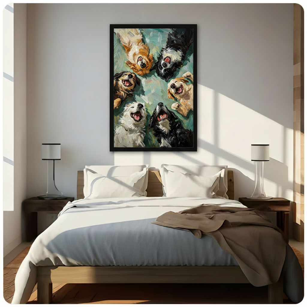 Happy Dogs Looking Up Oil Painting Canvas Art