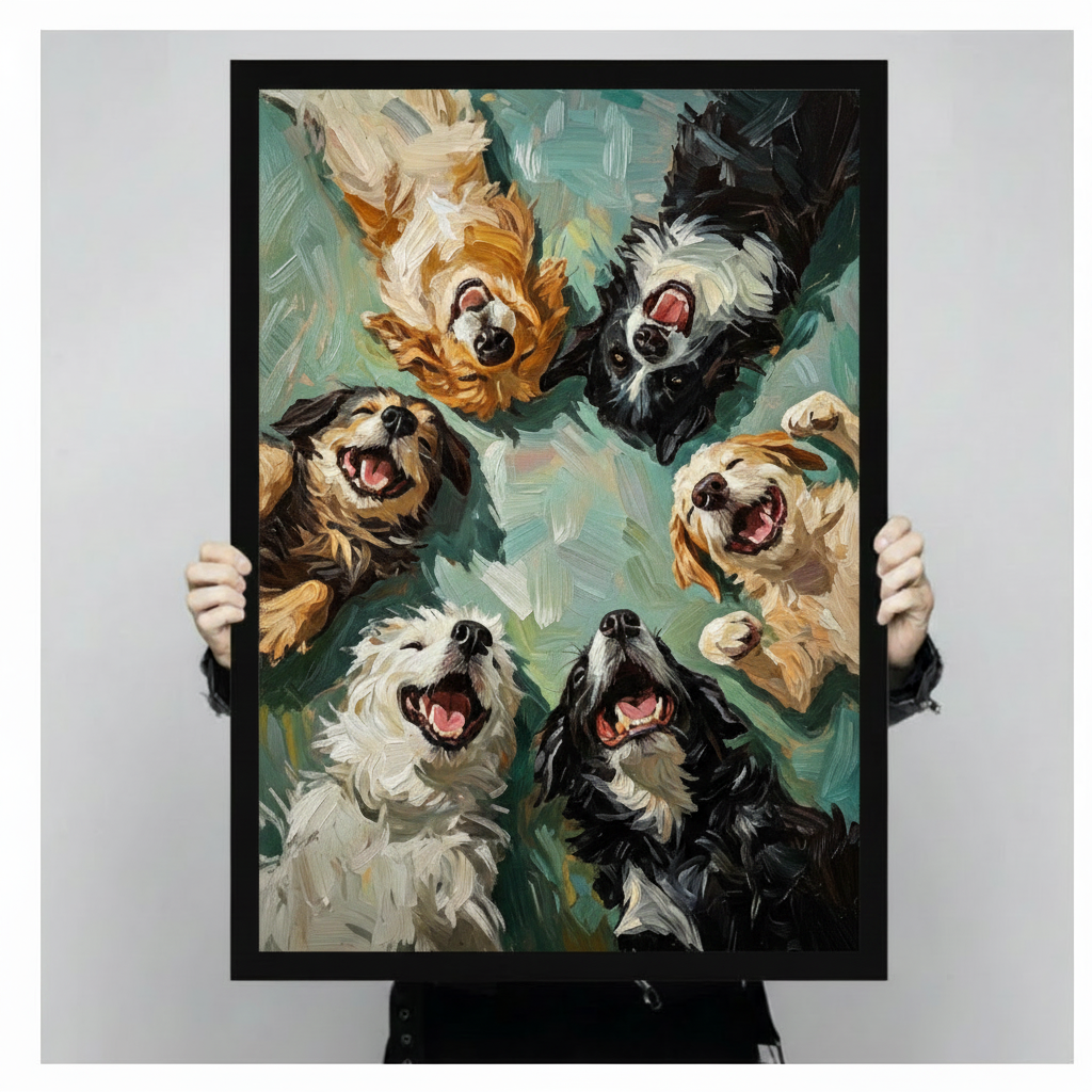 Happy Dogs Looking Up Oil Painting Canvas Art
