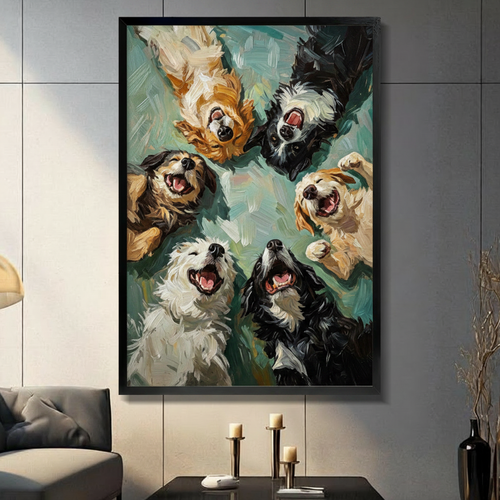 Happy Dogs Looking Up Oil Painting Canvas Art