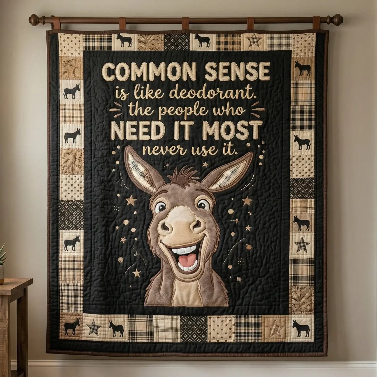Funny Donkey Common Sense Quilt Blanket