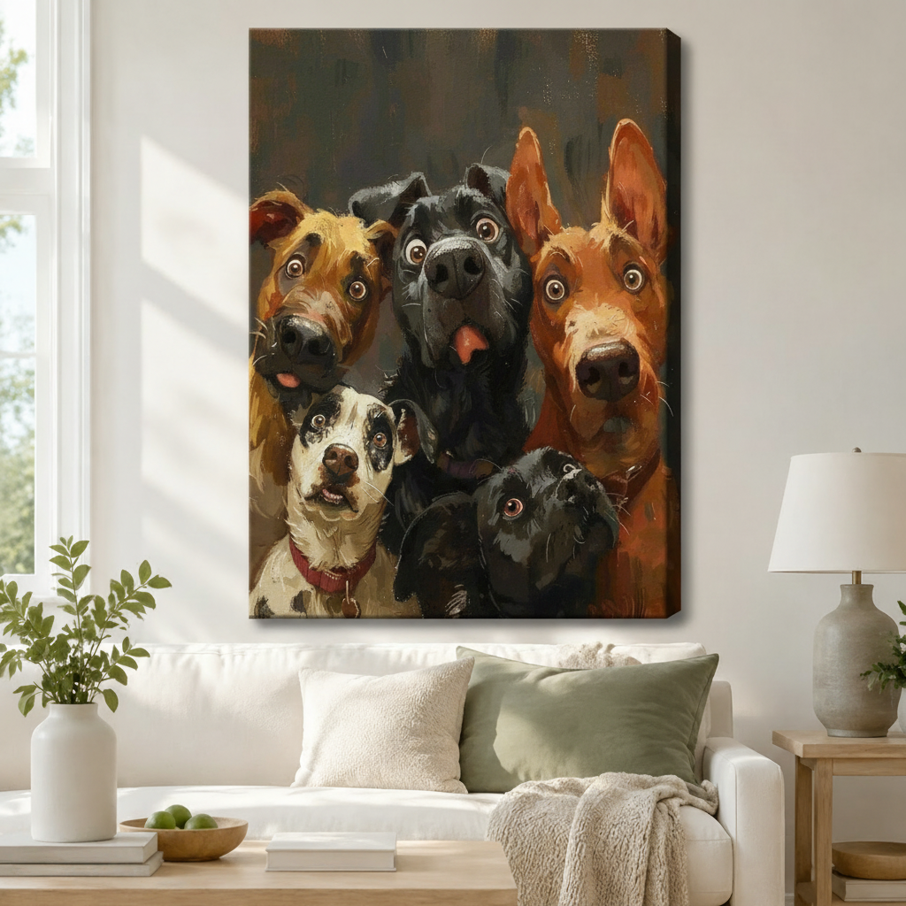 Funny Dogs Group Portrait Oil Painting Canvas Art