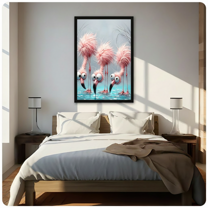 Funny Flamingo Big Eyes Whimsical 3D Canvas Art