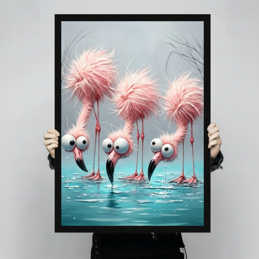 Funny Flamingo Big Eyes Whimsical 3D Canvas Art