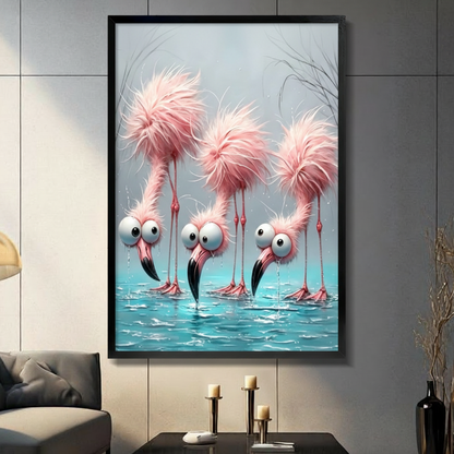 Funny Flamingo Big Eyes Whimsical 3D Canvas Art