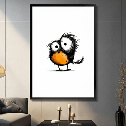 Whimsical Big-Eyed Bird Canvas Wall Art
