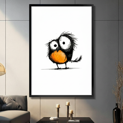Whimsical Big-Eyed Bird Canvas Wall Art