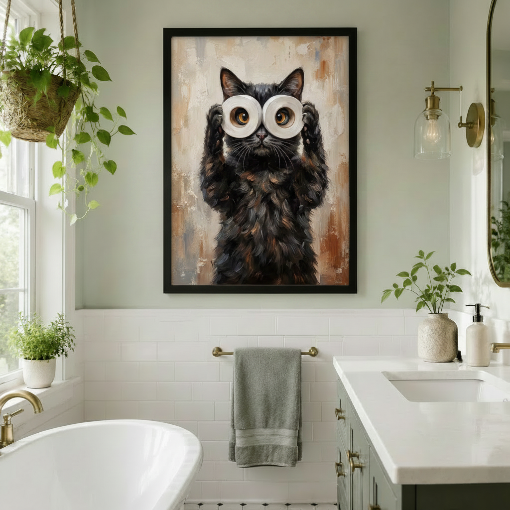 Funny Black Cat Toilet Paper Canvas Art Wall Art