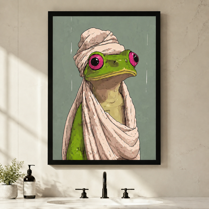 Funny Frog Towel Whimsical Canvas Wall Art