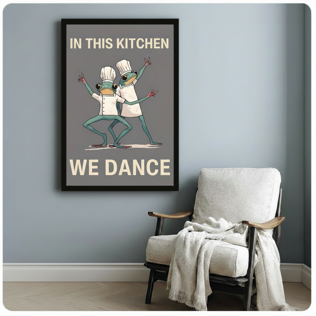 In This Kitchen We Dance Frog Chef Canvas Art
