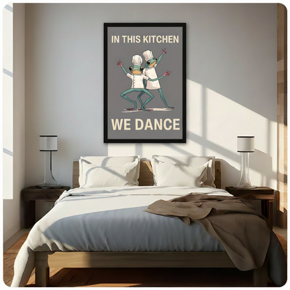 In This Kitchen We Dance Frog Chef Canvas Art