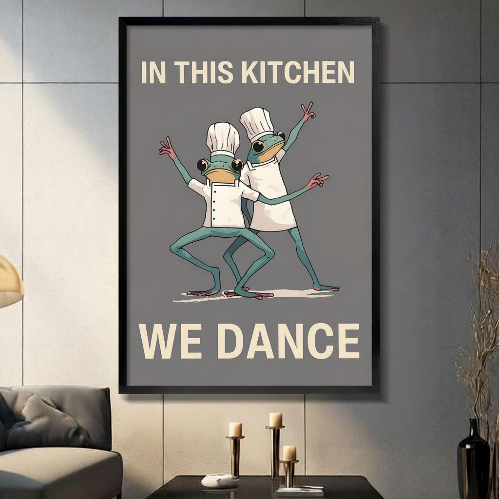 In This Kitchen We Dance Frog Chef Canvas Art