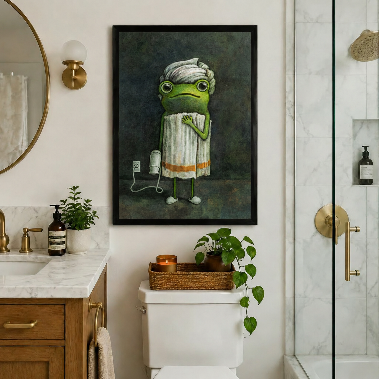 Spa Frog Whimsical Canvas Wall Art